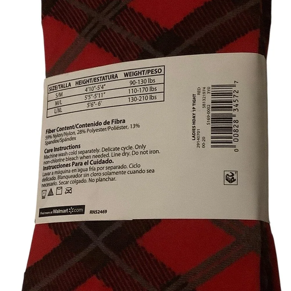 Holiday Time Ladies‎ Plaid Tights Red/Black M-L Academia